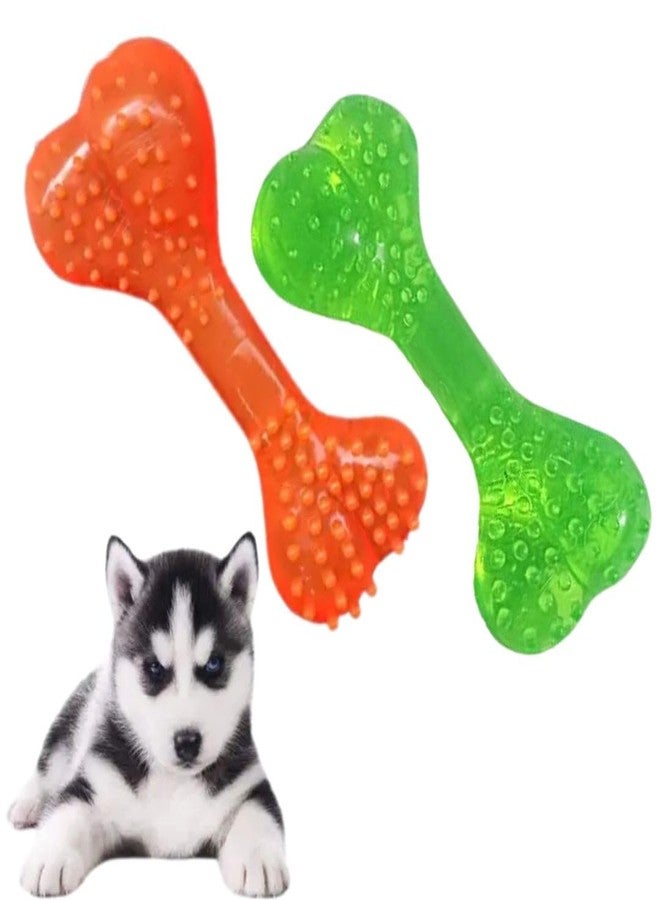 PET FUN لعبة مضغ عظمة مطاطية ناعمة مدببة للكلاب والجراء من بيت فن | لعبة مضغ عصا عائمة مضيئة غير سامة لتنظيف الأسنان للكلاب والجراء | مجموعة ألعاب تدريب وجلب تصدر صوتاً (قطعتان) - Image 2